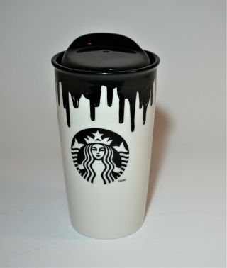 Starbucks Band Of Outsiders Ceramic Travel Cup Tumbler Black Drip Limited 2014