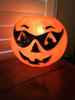 Vintage Masked Pumpkin Jack - O - Lantern Halloween Candy Bucket Blow Mold With Lite
