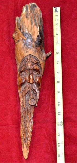Tree Wizard Wood Spirit Carving Knot Head Forest Hobbit Hand Carved Face Art 80s