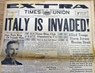 1943 Ww Ii Headline Newspaper Allies Invade Italy Begin Europe From Nazis