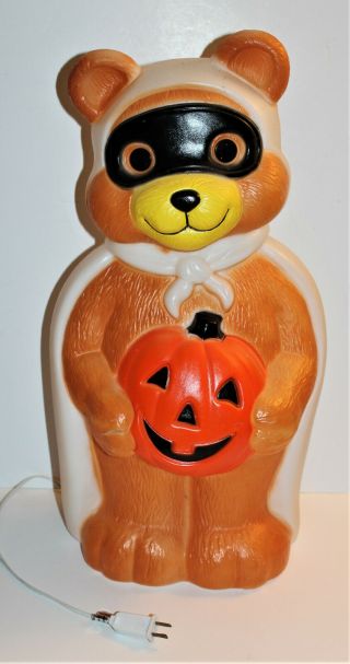 Vintage Halloween Masked Bandit Lighted Teddy Bear Pumpkin Blow Mold 23 