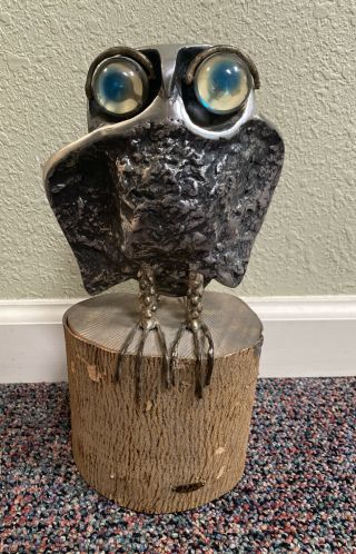 Vintage 1969 Signed Curtis Jere Mid Century Modern Mcm Metal Owl Sculpture