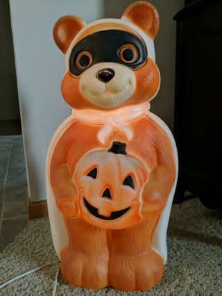 Vintage Halloween Masked Bandit Lighted Teddy Bear Pumpkin Blow Mold - 23 " Tall