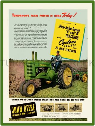 John Deere Model A And B Tractors Ad 12 " X 16 " Aluminum Sign