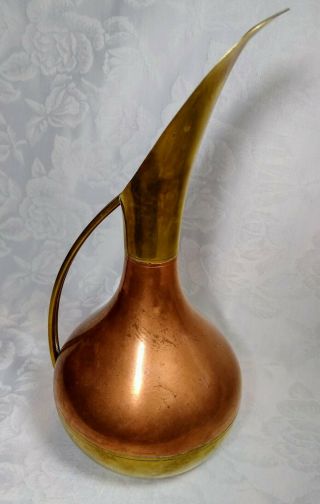 VINTAGE COPPER and BRASS small WATERING CAN patina,  duck billed spout. 3