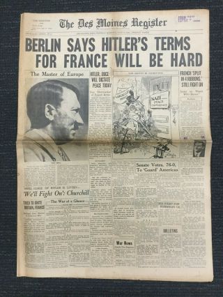 France Falls To Nazi Germany - Adolf Hitler - World War Ii - 1940 Iowa Newspaper
