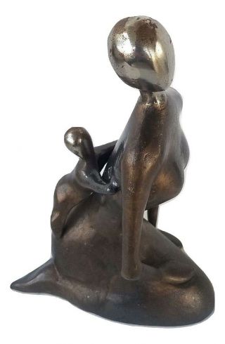 Silvered Modernist Sculpture Woman Carrying Child