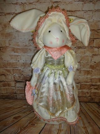 Large Plush Victorian Easter Bunny Rabbit Girl In Dress Weighted Bottom 25 "