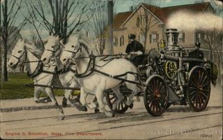 1911 Brockton,  Ma Engine 3,  Fire Department Plymouth County Massachusetts Postcard