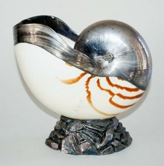 N.  Y.  /italy Silver Plated Large Nautilus Shell On Stand By Ruzzetti & Gow (mcm)
