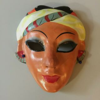 Vintage Paper Maché Black Flamingo Gypsy Fortune Teller Mardi Gras Carnival Mask