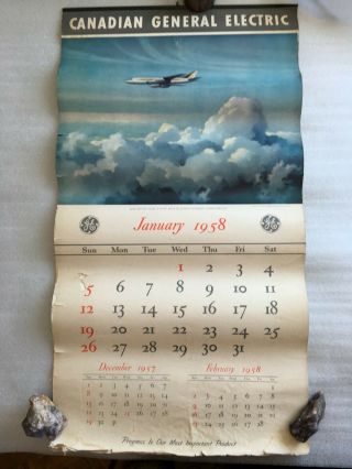 1958 Canada Canadian General Electric Ge Calendar Plane Ship Helicopter Football