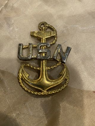 Ww2 Era Us Navy Chief Petty Officer Cap Badge,  Pin - Back,  Full Size,  Acid Test