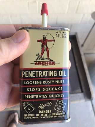 Vintage Nos Archer Penetrating Oil 4oz.  Handy Oiler Can