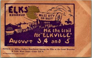 1909 Miles City,  Montana Advertising Postcard Elks 