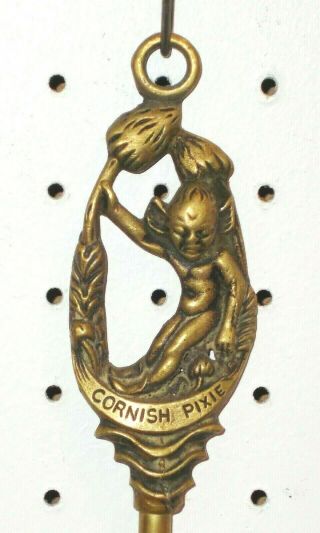 Early English Brass Toasting Fork With Lucky Cornish Pixie & Mushrooms Handle