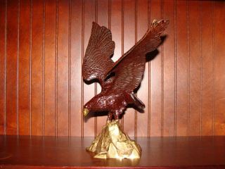 Large Eagle Statue Bronze Metal Copper Office Desk Falcon Bird 13 " Tall Fierce