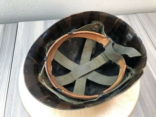 Vtg Ww2 Us M1 Steel Pot Helmet Liner Only Khaki Leather