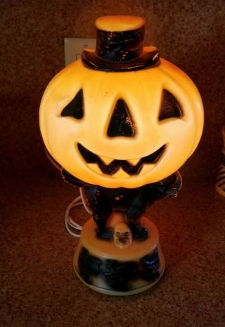 Vintage Halloween Blow Mold Pumpkin Black Cat Empire Decoration Light
