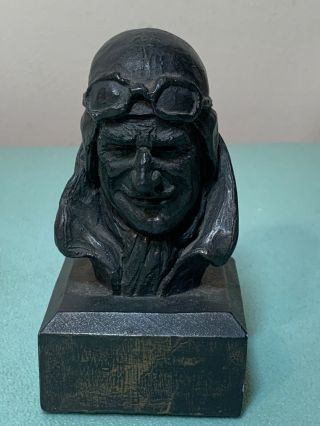 Michael Garman Metal Sculpture Wwii Pilot Aviator Bust,  Signed & Dated 1969