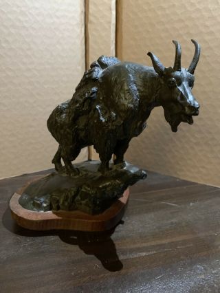 Bronze Figure Of A Mountain Goat By Jon Ruehle Ca.  1975 Lmtd.  Edition No.  10/50