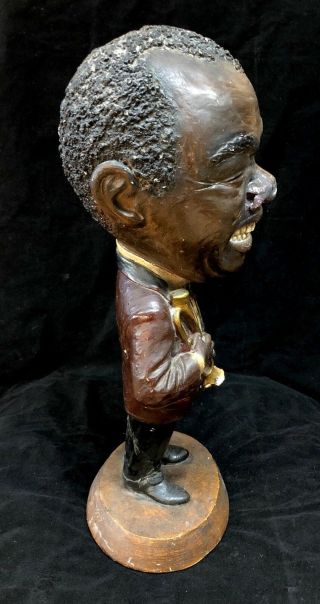 Lovely ESCO Caricature Chalkware Statue of Louis Armstrong & Trumpet Smiling 2