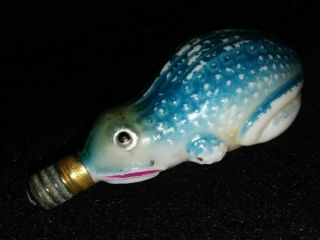 Vintage Antique Figural 3” Blue Frog Milk Glass Christmas Light Bulb