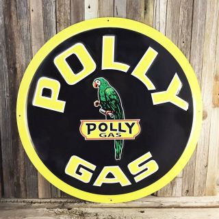 Polly Gasoline Gas Oil 24 " Large Embossed Round Metal Tin Sign Vintage Garage