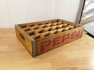 Pepsi Cola Vintage Slotted Wooden Soda Pop 24 Bottle Wood Crate See Pictures