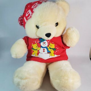 Vintage 1988 Kmart Christmas Bear Red Sweater W/ Snowman 18 "