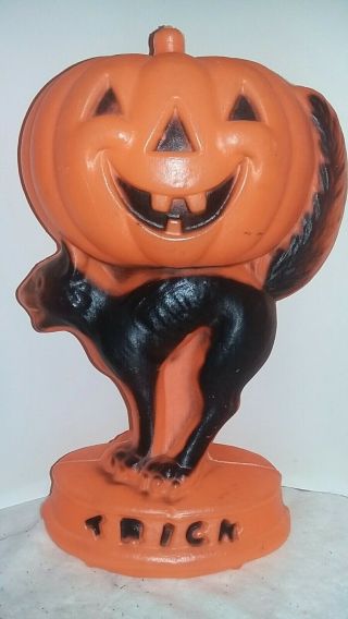 Vintage Halloween Blow Mold Pumpkin.  Black Cat & Jol Trick Or Treat