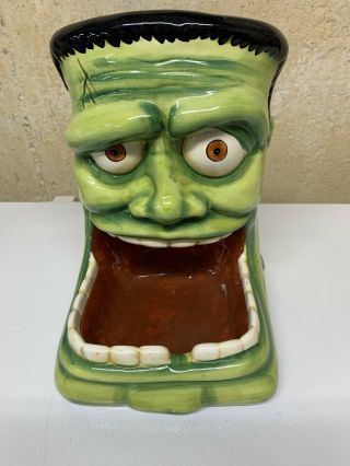 9.  5 " Tall Open Mouthed Frankenstein Ceramic Candy Dish - Designpac Inc - Rare
