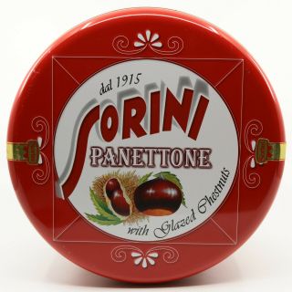Sorini Panettone W Glazed Chestnuts Full Size Large Cake Tin Red Decorative 2004