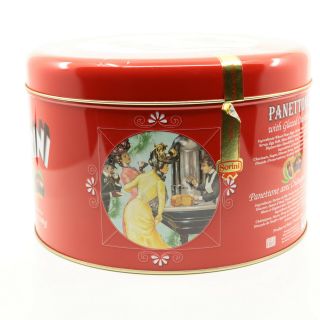 Sorini Panettone w Glazed Chestnuts Full Size Large Cake Tin Red Decorative 2004 2