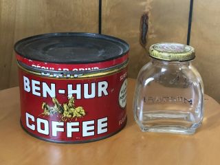 BEN - HUR COFFEE TIN & GLASS MUSTARD JAR 3