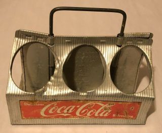 Vintage " Delicious Coca - Cola " Coke 6 Pack Metal Aluminum Drink Bottle Carrier