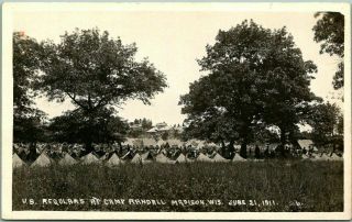 1911 Madison,  Wisconsin Rppc Photo Postcard " U.  S.  Regulars At Camp Randall "