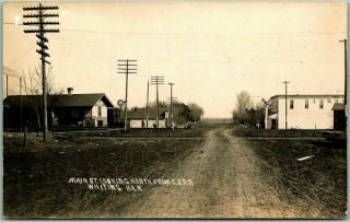 Whiting,  Kansas Rppc Real Photo Postcard " Main Street North From C.  B.  R.  R.  " 1910s