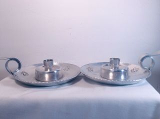 Vintage Buenilum hammered aluminum candle holder pair 3