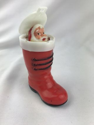Vintage Plastic Christmas Toy Santa Boot With Pop Up Santa Squeaks Hong Kong 3”h