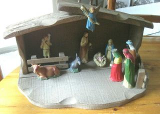 Vintage Art Plastics Christmas Nativity Set With Wood Manger Hong Kong