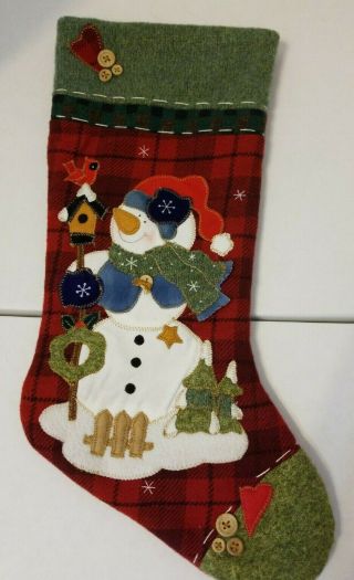 Dan Dee Collector Mrs Snowman Christmas Stocking Red Plaid Appliqued 3d Buttons
