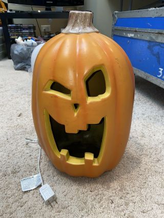 16 Inch Tall Lighted Pumpkin Foam Jack O Lantern Halloween Evil Smile