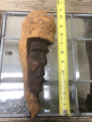 Wood Spirit Carving Native American Indian Chef Head Bust Wooden Vintage Antique
