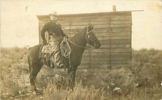 C - 1910 Cowboy Chaps Horse Hat Rppc Photo Postcard 9836