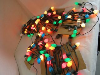Five Strands Vintage C7 Christmas Lights With 3 1/2 Boxes Of Replacement Bulbs