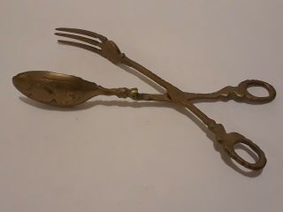 Large 10.  5 " Vintage Solid Brass Kitchen Utensil Salad Spoon Fork Hook Hand Made?