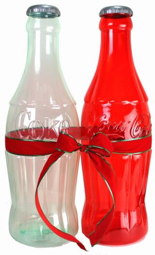 2 Coca Cola Coke Bottle Banks 1 Red 1 Clear Huge Bottles Great Gifts