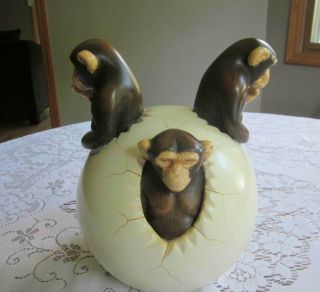 Sergio Bustamante Modern Sculpture 3 Monkeys Breaking Out Of Egg Signed