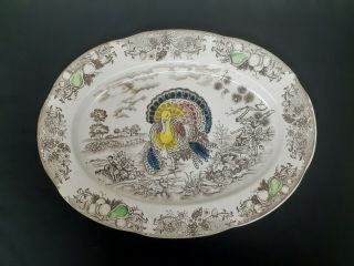 Vintage Turkey Platter,  Thanksgiving 18 " X13 " Transferware Made In Japan